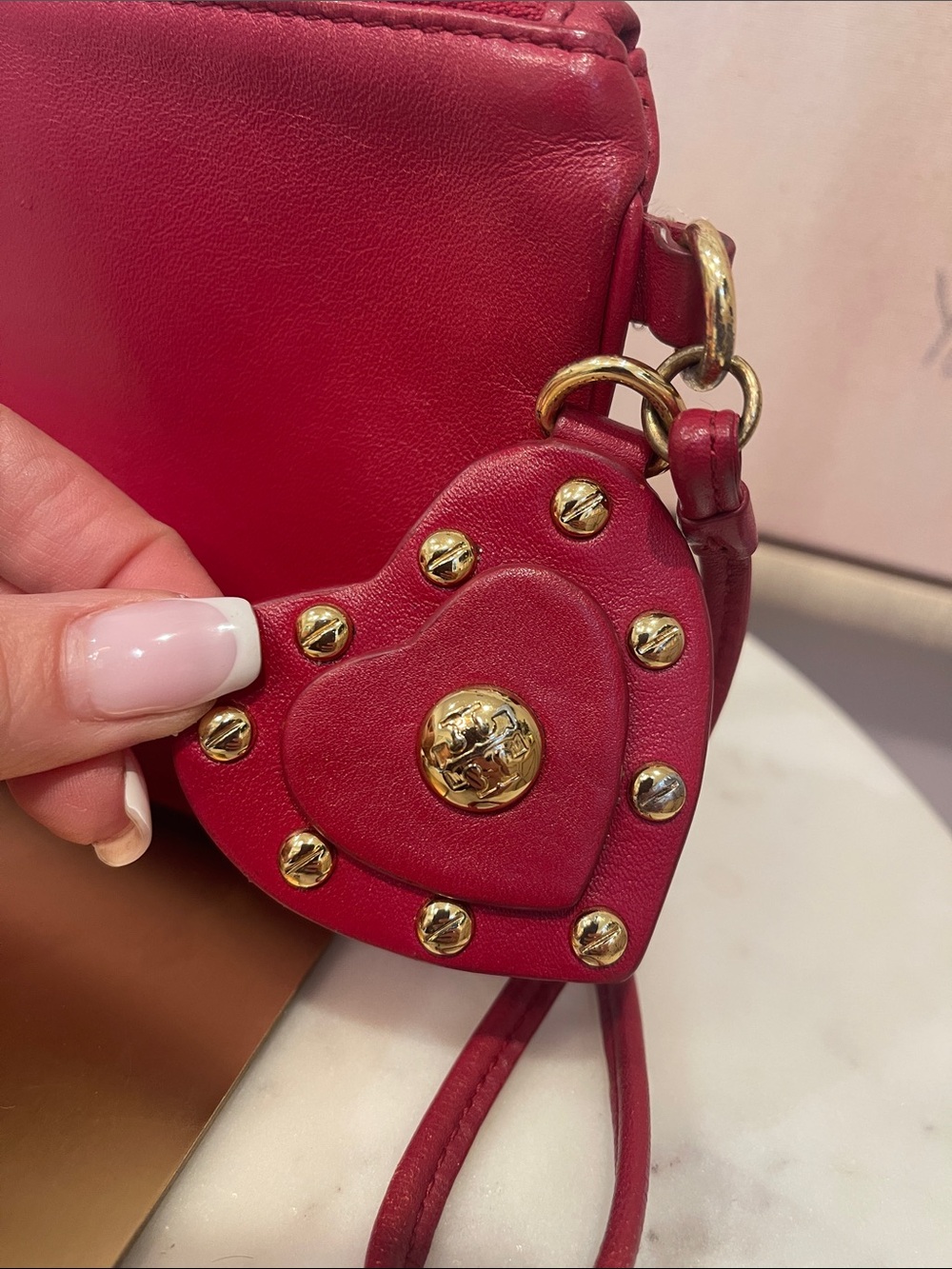 Tory Burch Red Leather Wristlet with Heart Charm - Picture 2 of 6